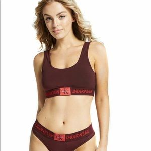 Calvin Klein Monogram Logo Burgundy Sports Bra